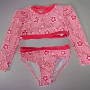 Barbie Girls' 2-Piece Long Sleeve Rash Guard Swimsuit, 12 Months